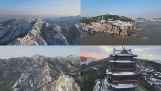 威海冬季千里山海景观雪景合集4K高清在线视频素材下载