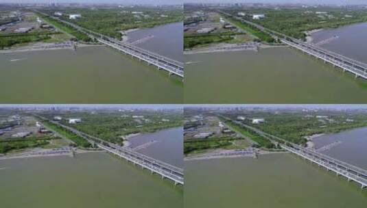哈尔滨松花江公路大桥航拍高清在线视频素材下载