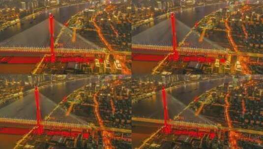 上海杨浦大桥夜景延时航拍05高清在线视频素材下载
