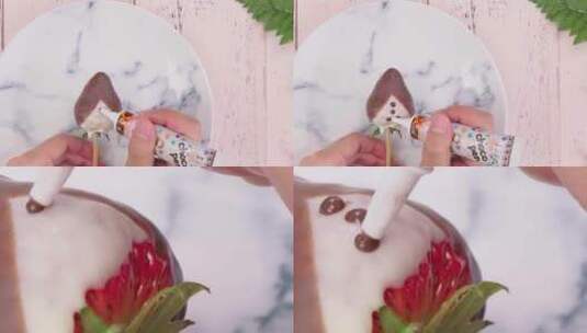 用巧克力液装饰草莓高清在线视频素材下载