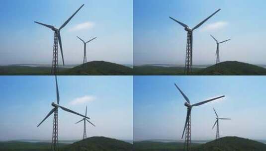 航拍户外涡轮风力发电机高清在线视频素材下载