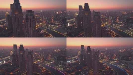 天津城市夕阳夜景航拍高清在线视频素材下载