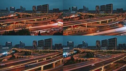 城市道路立交桥交通路网夜景高清在线视频素材下载