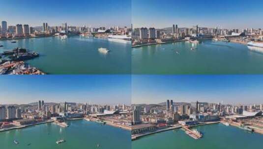 山东烟台码头港口城市风景航拍高清在线视频素材下载