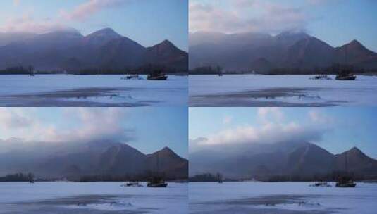 延时摄影湖北神农架大九湖冬天雪景高清在线视频素材下载