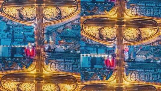 哈尔滨三环路学府立交桥俯冲夜景车流延时高清在线视频素材下载
