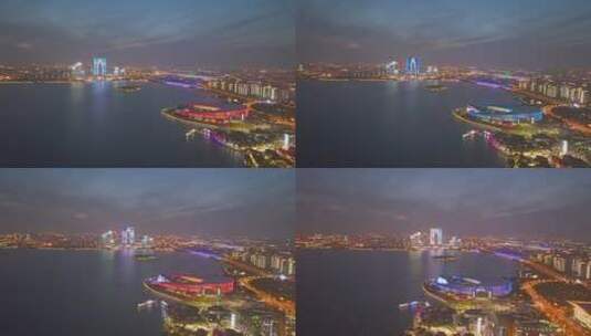 4k航拍江苏苏州金鸡湖夜景高清在线视频素材下载