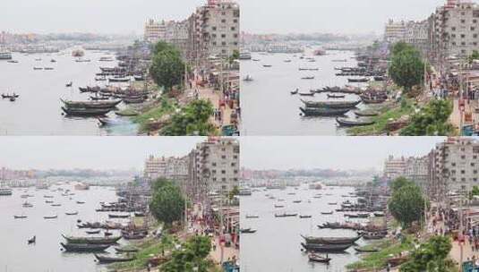 城市旁边的河港高清在线视频素材下载