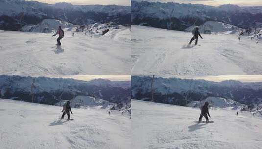 冬季人们在山上滑雪高清在线视频素材下载
