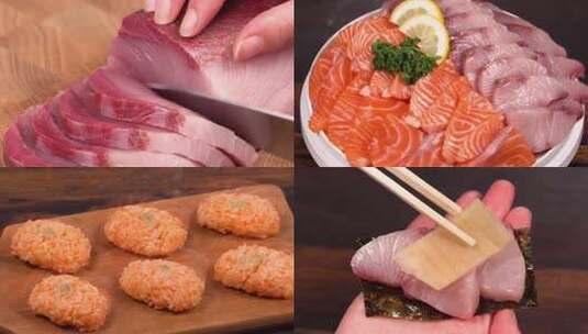 三文鱼 三文鱼刺身 三文鱼寿司 寿司高清在线视频素材下载