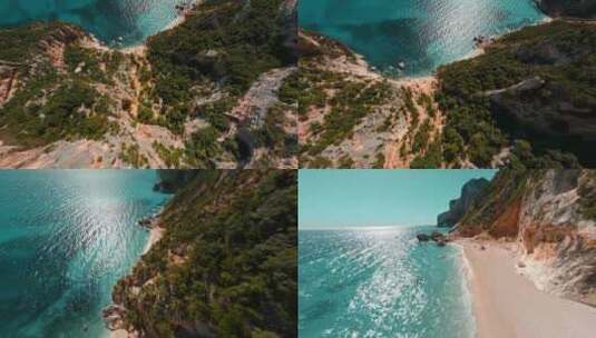 FPV无人机航拍海浪冲击沙滩海岛海岛撒丁岛高清在线视频素材下载
