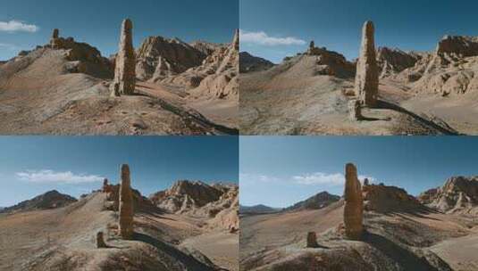 西藏旅游风光古格王朝遗址红色土林柱状土堆高清在线视频素材下载