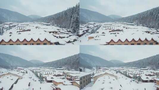 中国黑龙江雪乡风景航拍高清在线视频素材下载