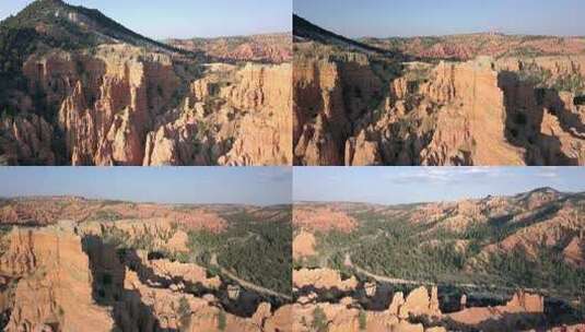 空中松林布莱斯峡谷附近的红色峡谷山。红色峡谷迪克西国家森林。地质形成天气水侵蚀。国家纪念碑1923。生态敏感区。高清在线视频素材下载