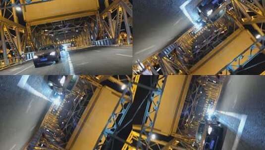 天津解放桥夜景汽车旋转实拍1080p高清在线视频素材下载