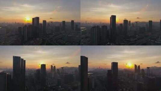 深圳车公庙上下沙晚霞夜景航拍高清在线视频素材下载