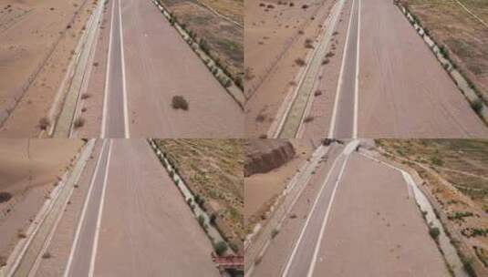 航拍沙漠里笔直的公路高清在线视频素材下载