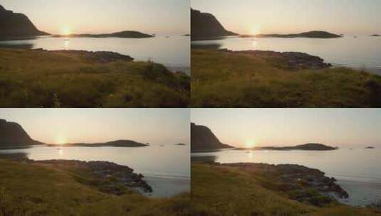 挪威罗弗敦海滩日落的平滑跟踪镜头高清在线视频素材下载