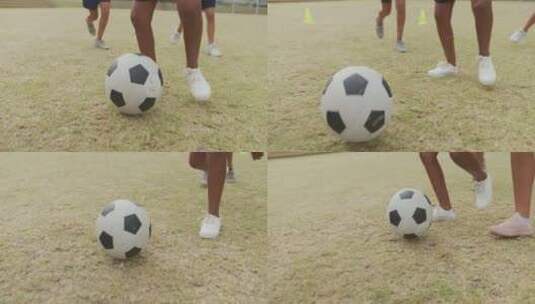 女孩们在学校前踢足球的视频高清在线视频素材下载
