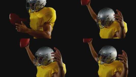 美国橄榄球运动员手里拿着球欢呼高清在线视频素材下载