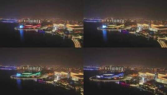 4K航拍苏州园区城市夜景风光高清在线视频素材下载