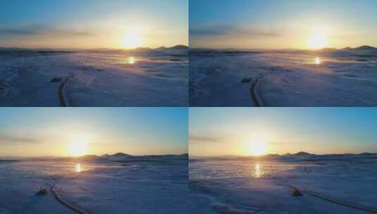 东北冰雪日出 冰天雪地航拍高清在线视频素材下载