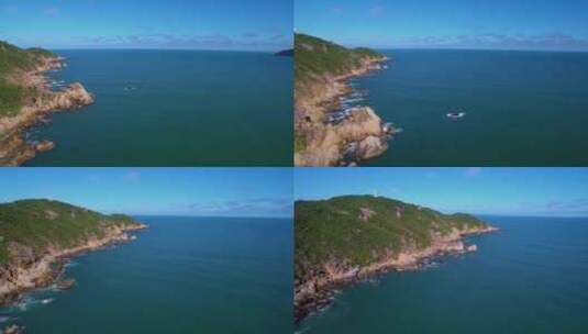 航拍三亚后海皇后湾冲浪及海棠湾海岛海浪高清在线视频素材下载