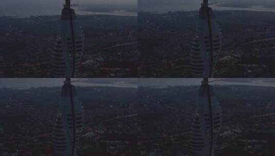 摩天大楼的壮观景色，伊斯坦布尔山上电视塔，黄昏时的土耳其，无人机高清在线视频素材下载