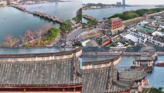 航拍潮州古城广济桥广济门高清在线视频素材下载
