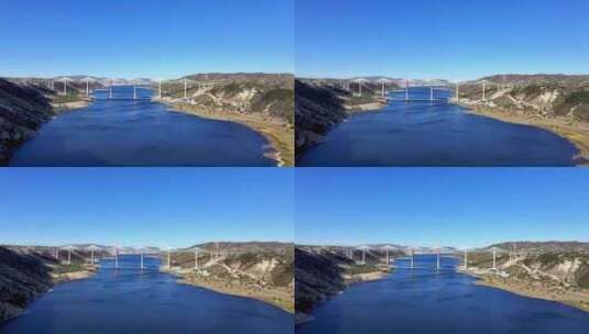 航拍河流湖泊大桥高清在线视频素材下载