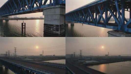 中国高铁桥梁航拍日落场景实拍素材高清在线视频素材下载