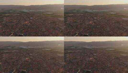 航拍清晨的新疆特克斯八卦城全景高清在线视频素材下载