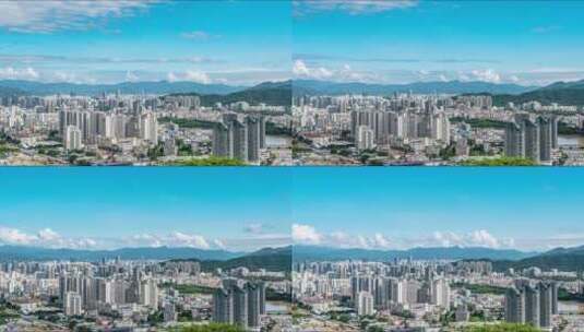 高视角航拍鸟瞰海南三亚城市风景蓝天建筑高清在线视频素材下载