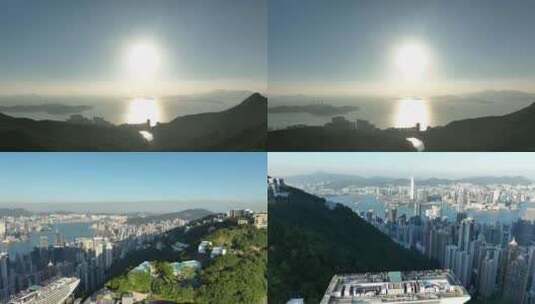 香港太平山航拍山峰大海阳光夕阳日落日出高清在线视频素材下载