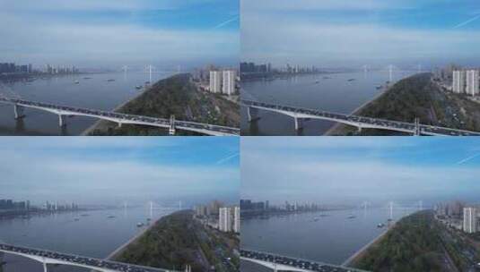 武汉武昌江滩航拍高清在线视频素材下载