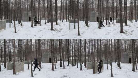 冬季雪地真人cs户外竞技运动高清在线视频素材下载