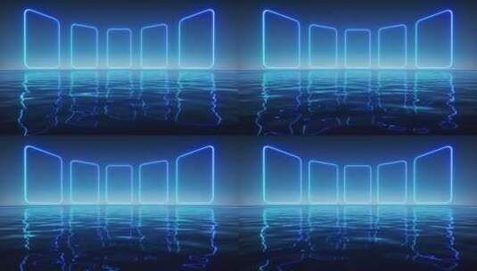 水面上的霓虹灯光线条3D渲染高清在线视频素材下载
