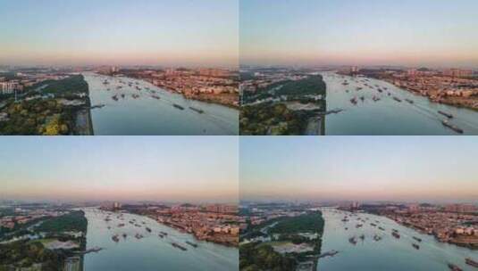 广州珠江后航道货船运输繁忙延时摄影高清在线视频素材下载