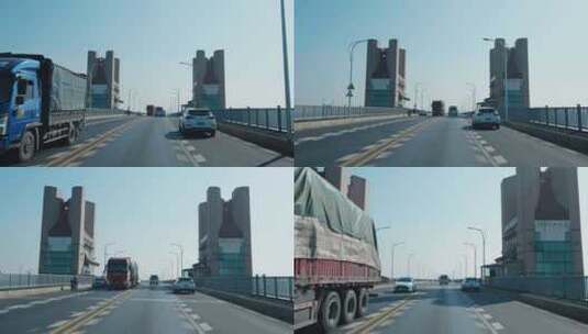 九江长江大桥车流行驶过桥高清在线视频素材下载