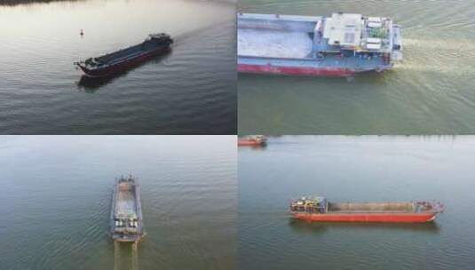 航拍西江上行驶的船、航拍江河船运高清在线视频素材下载