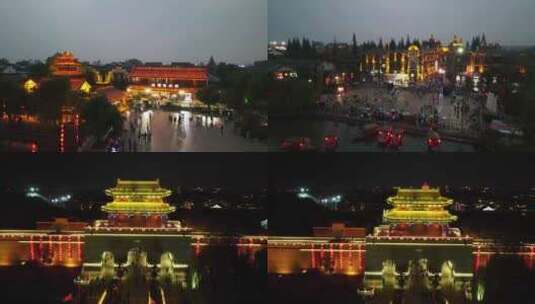 台儿庄古城景区宣传片夜景航拍高清在线视频素材下载