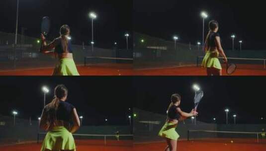 混合种族女网球运动员球场慢动作射击肖像健高清在线视频素材下载