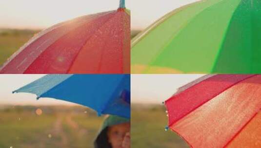 清澈的水从彩虹阳伞上滴落高清在线视频素材下载