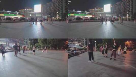 夜晚广场上面大妈跳广场舞高清在线视频素材下载