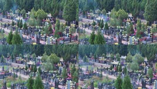 俯瞰公墓祭祖烧纸墓地横移高清在线视频素材下载