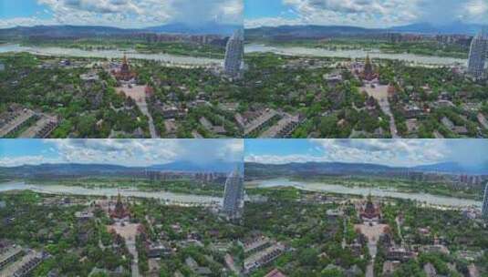 西双版纳景洪城市天际线HDR航拍高清在线视频素材下载