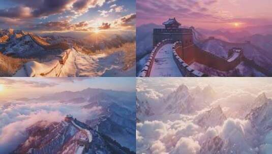 中国长城雪景高清在线视频素材下载