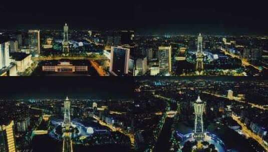 杭州西湖文化广场夜景航拍高清在线视频素材下载