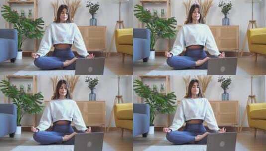 冷静的女人在莲花姿势冥想高清在线视频素材下载