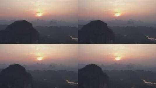 广东韶关丹霞山5A景区晚霞日落夕阳航拍高清在线视频素材下载